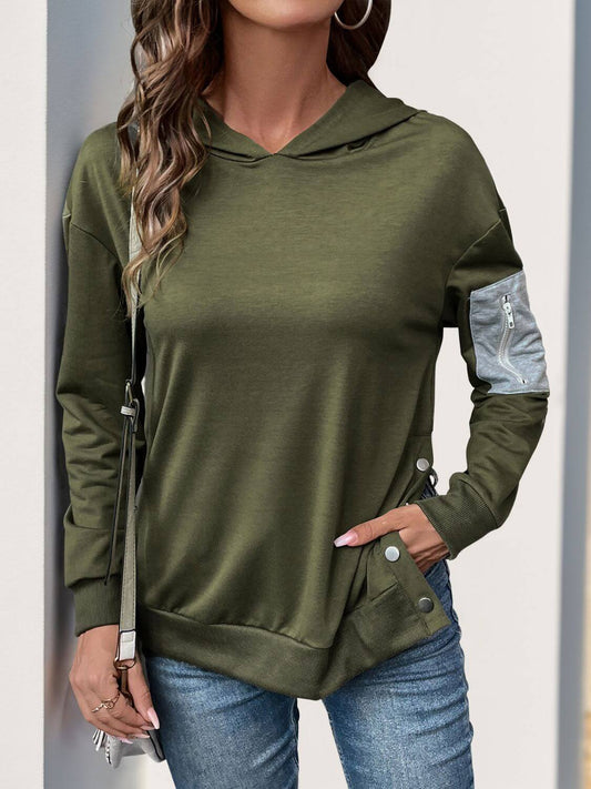 Perfee Dropped Shoulder Long Sleeve Hoodie Matcha Green