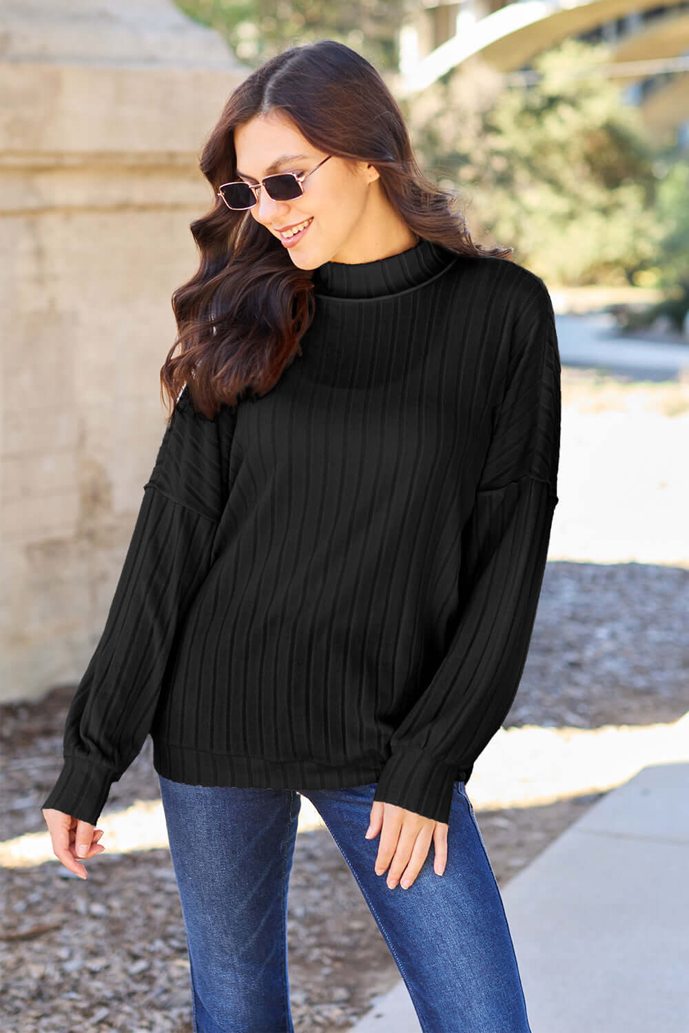 Shop Basic Bae Ribbed Mock Neck Knit Top -