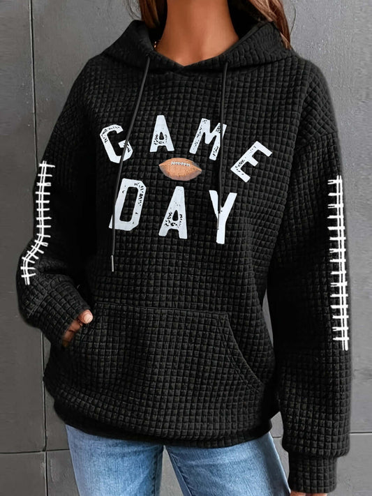 GAME DAY Football Drawstring Long Sleeve Hoodie Black