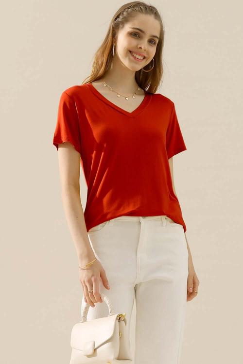 Ninexis Full Size V-Neck Short Sleeve T-Shirt RED