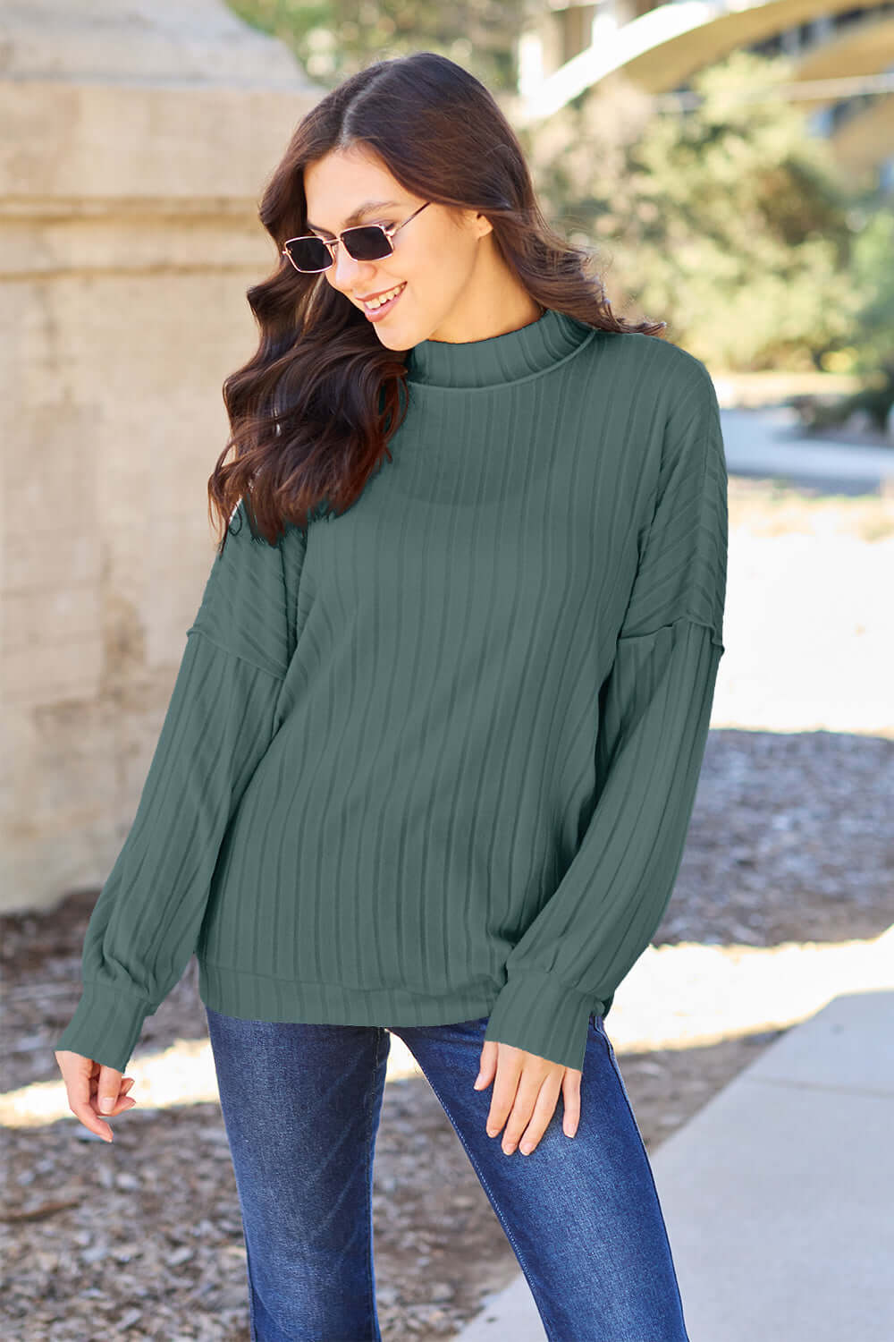 Shop Basic Bae Ribbed Mock Neck Knit Top - Turquoise