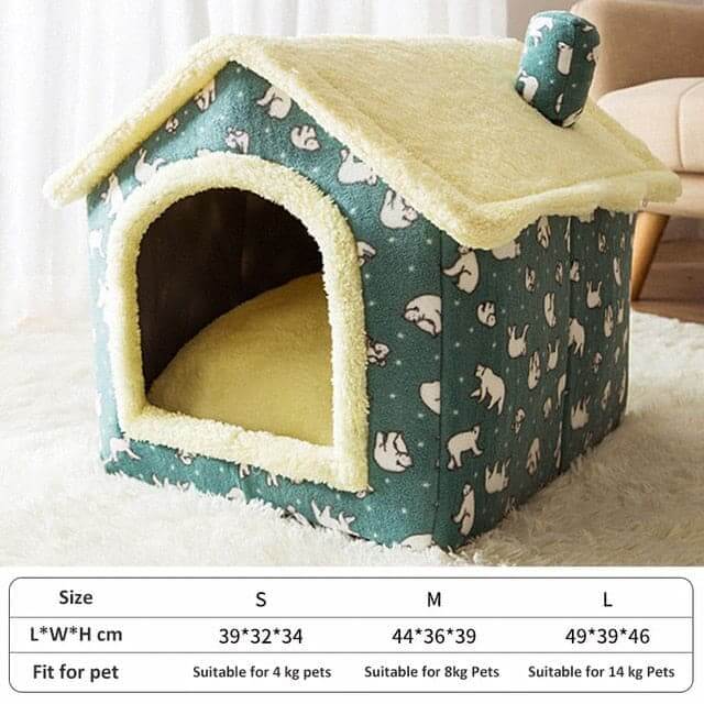 Soft Winter Dog Cat Bed House Green L (within 15KG)