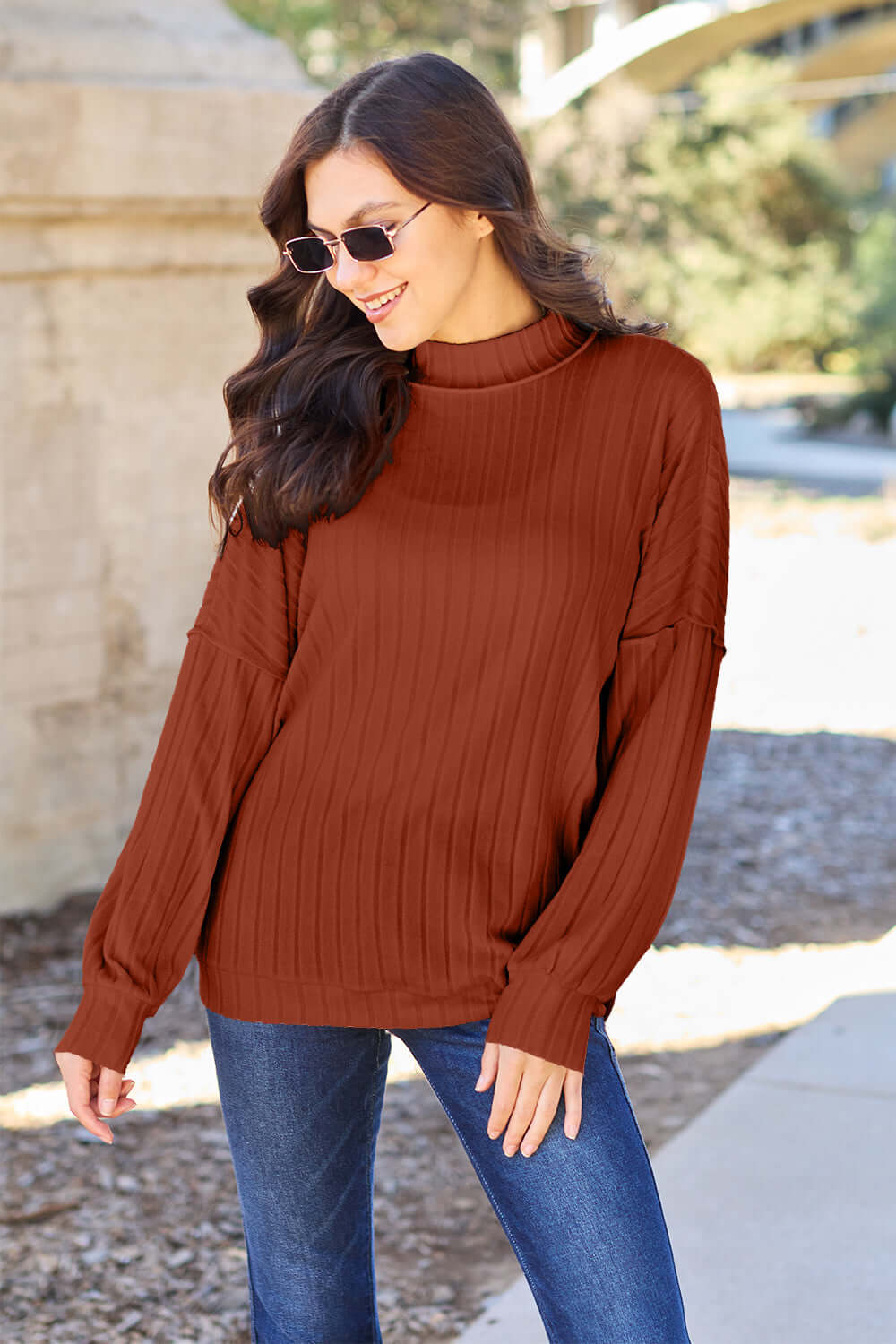 Shop Basic Bae Ribbed Mock Neck Knit Top -