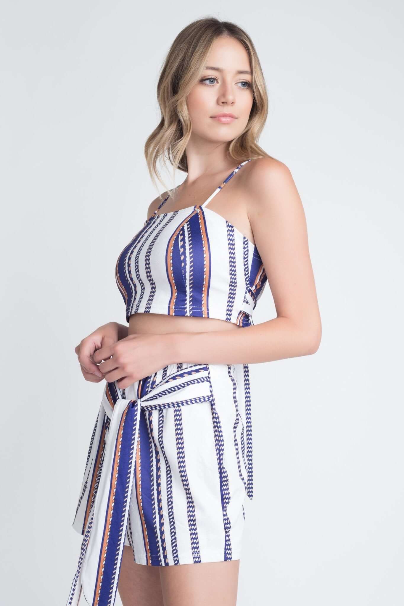 Women's Unique Stripe Printed 2pc Set with Tie