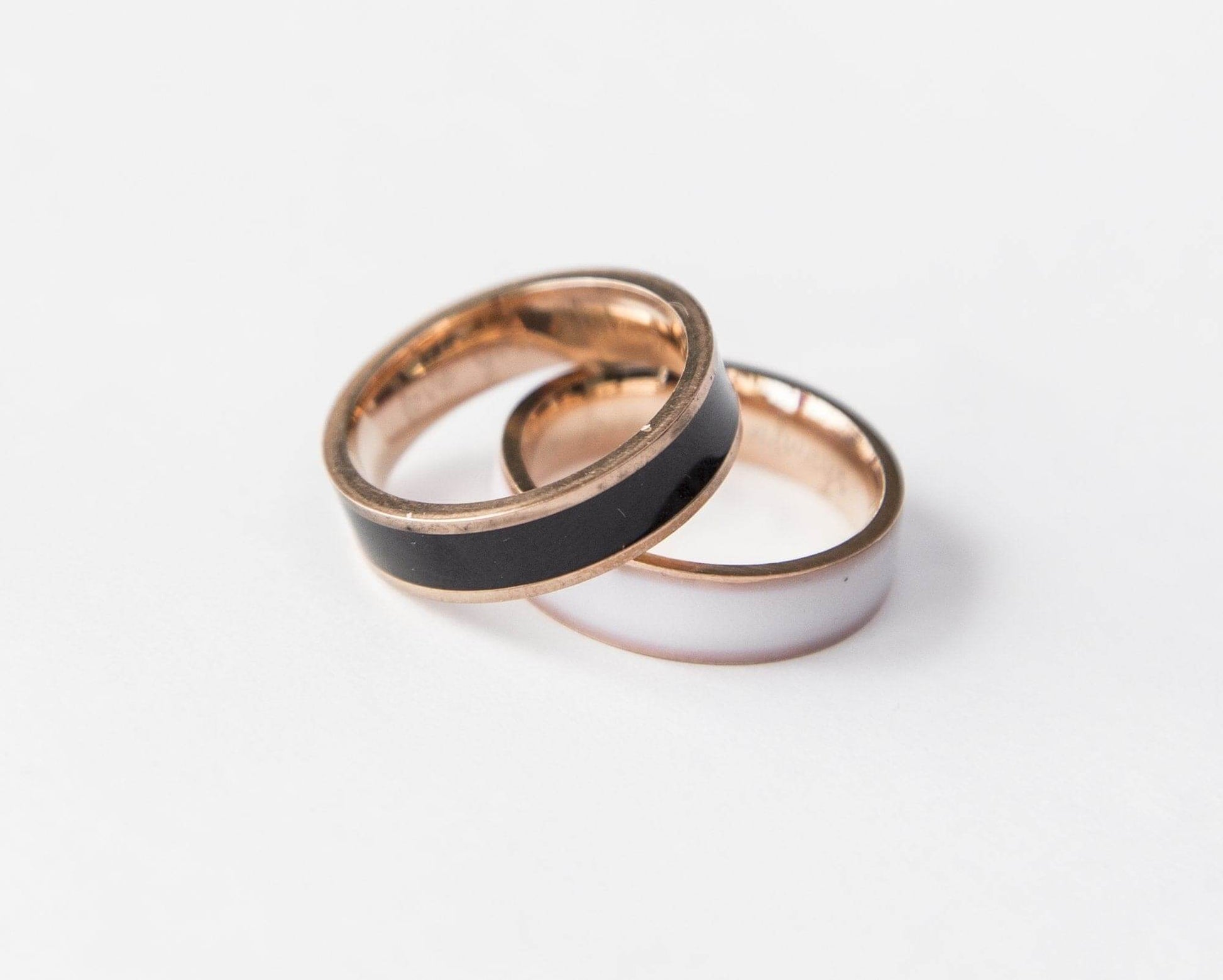 Rose Gold Couple Rings Black and White Personalized Couple Gift,