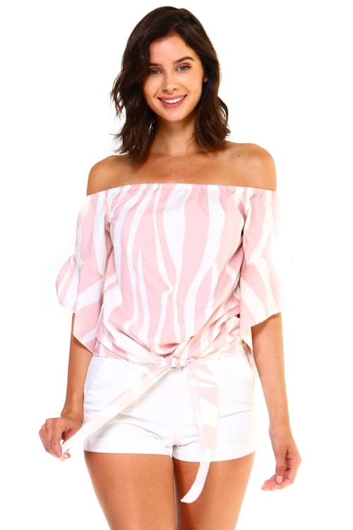 Women's Strapless Striped Bandage Blouse Pink