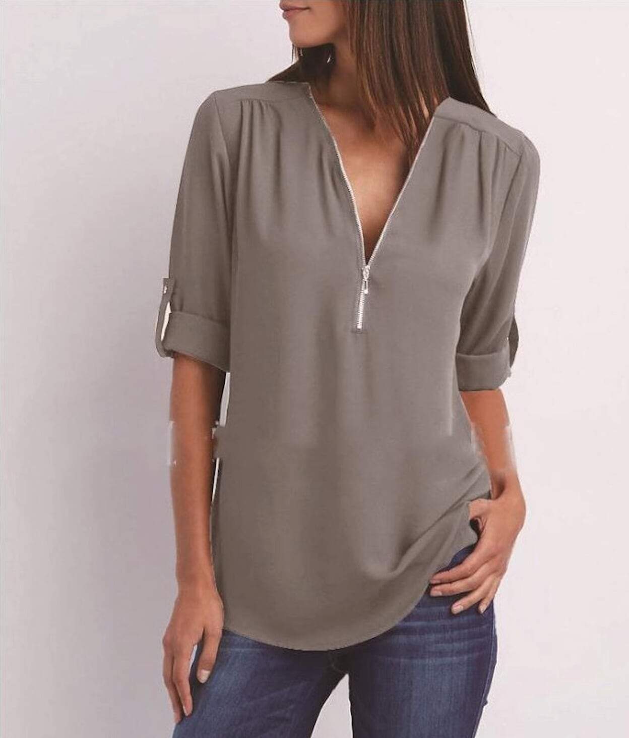 Womens V Neck Blouse Gray