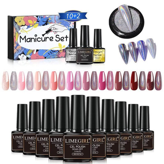 Limegirl Gel Nail Set with Metallic Dust &amp; Top Coats ZH445-2