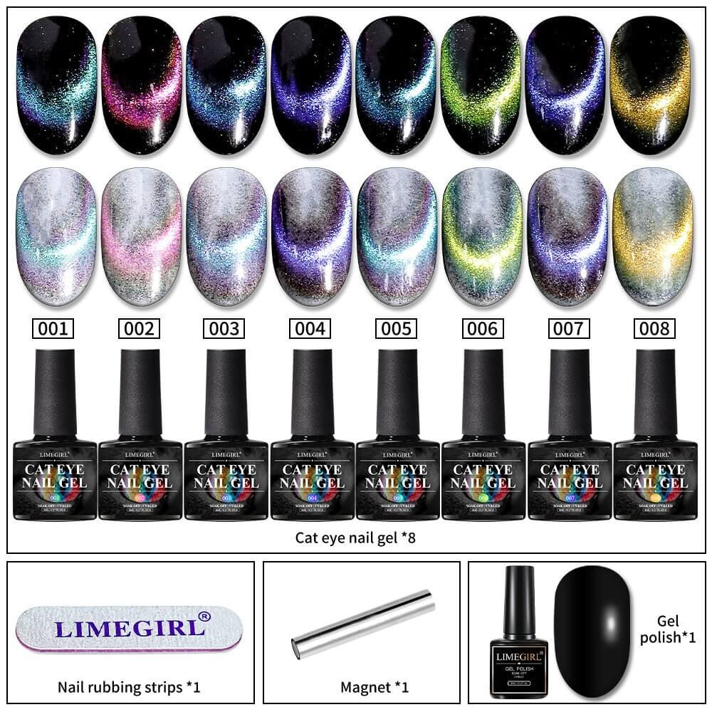 8-Color Cat Eye Gel Nail Polish Set with Magnetic Wand