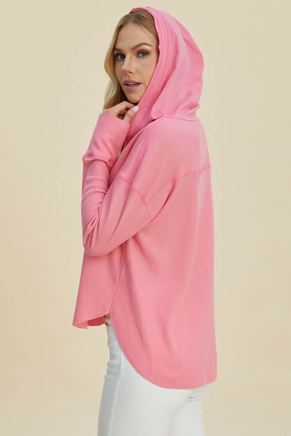 Full Size High-Low Dropped Shoulder Long Sleeve Hoodie