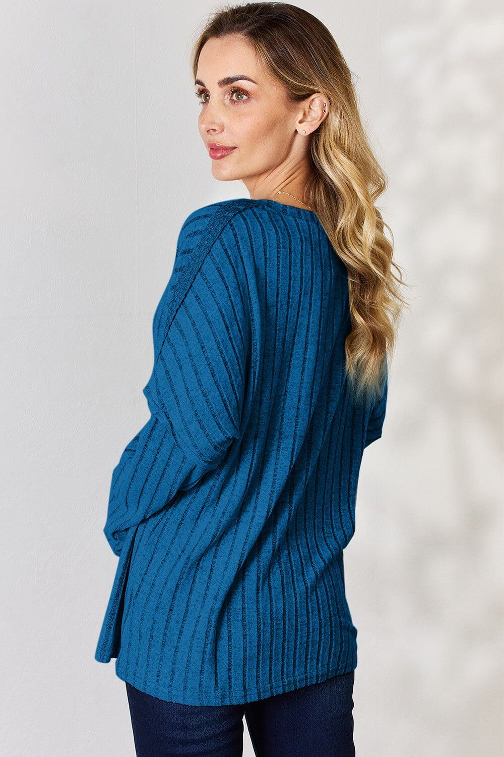 Basic Bae Ribbed Half Button Long Sleeve T for Style