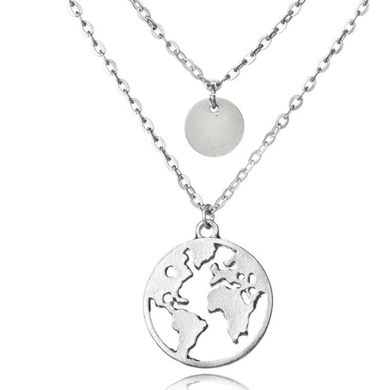 World Map Necklace Silver